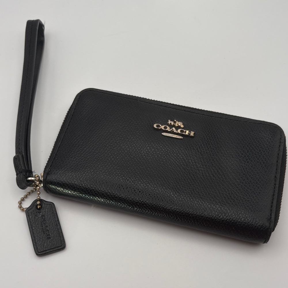 Coach Black Textured Leather Wristlet
